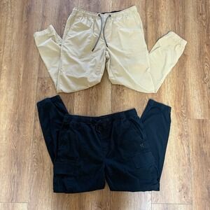 Hurley Mens Jogger Pants Bundle Black Ripstop Cargo Khaki Size XL 2 Pack utility